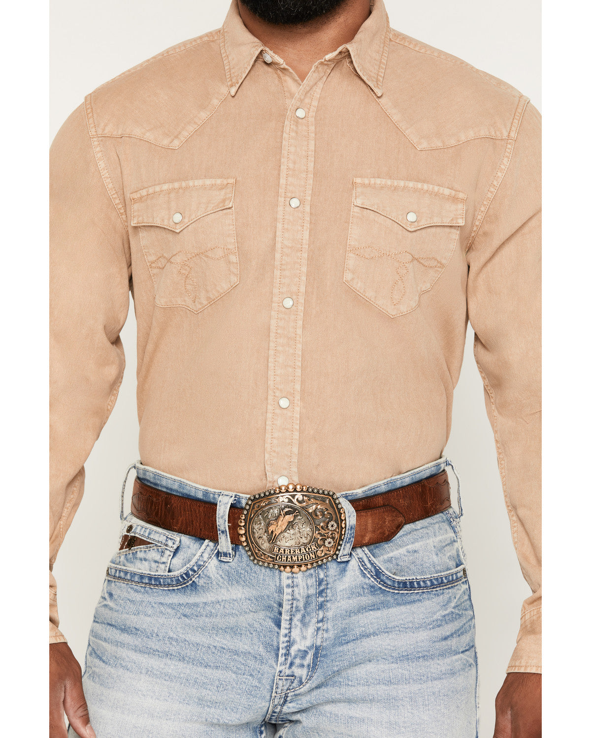Men's Solid Long Sleeve Snap Denim Western Shirt - Tall