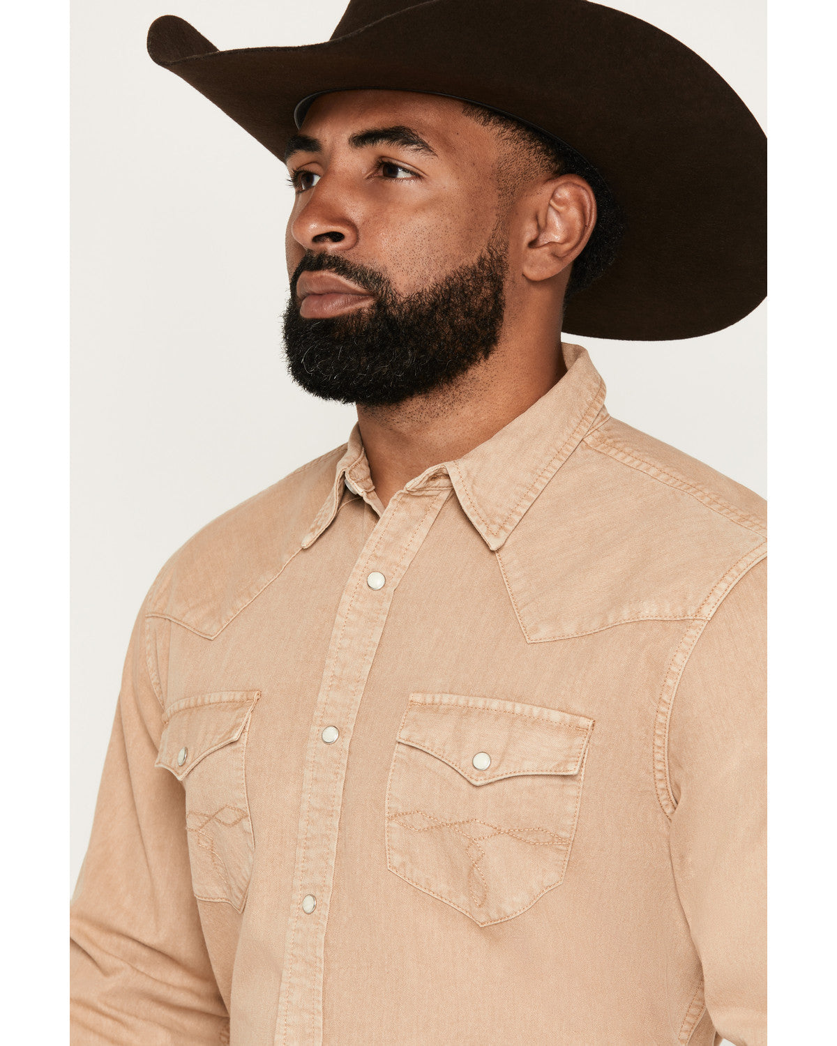 Men's Solid Long Sleeve Snap Denim Western Shirt - Big