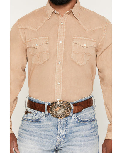 Men's Solid Long Sleeve Snap Denim Western Shirt - Big