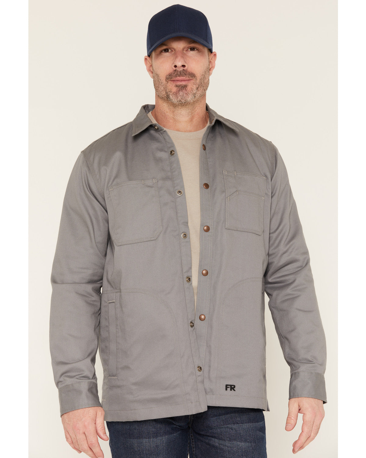Men's FR Solid Lined Long Sleeve Snap Work Shirt Jacket