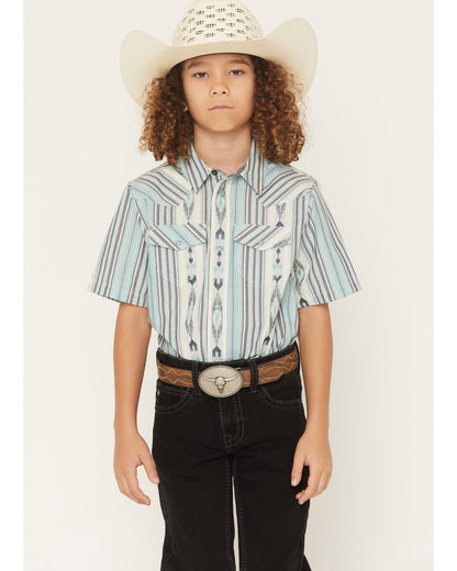 Boys' Heath Southwestern Striped Short Sleeve Snap Western
