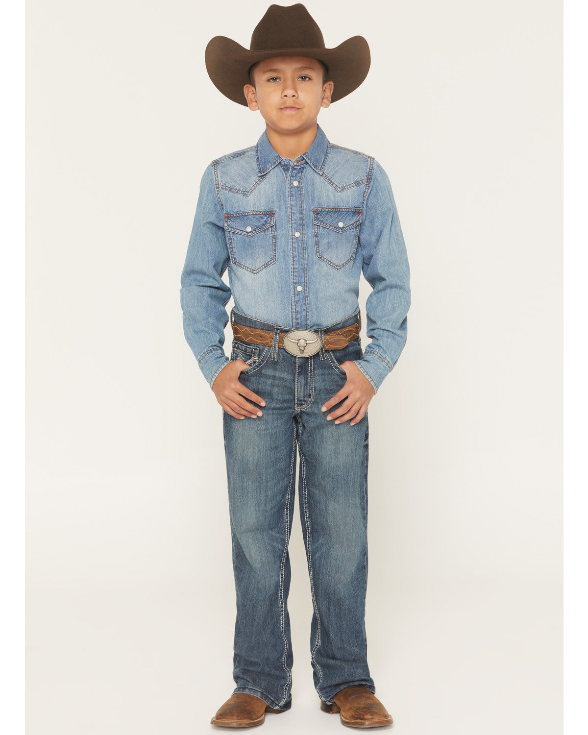 Boys' Grullo Medium Wash Relaxed Bootcut Comfort Stretch De