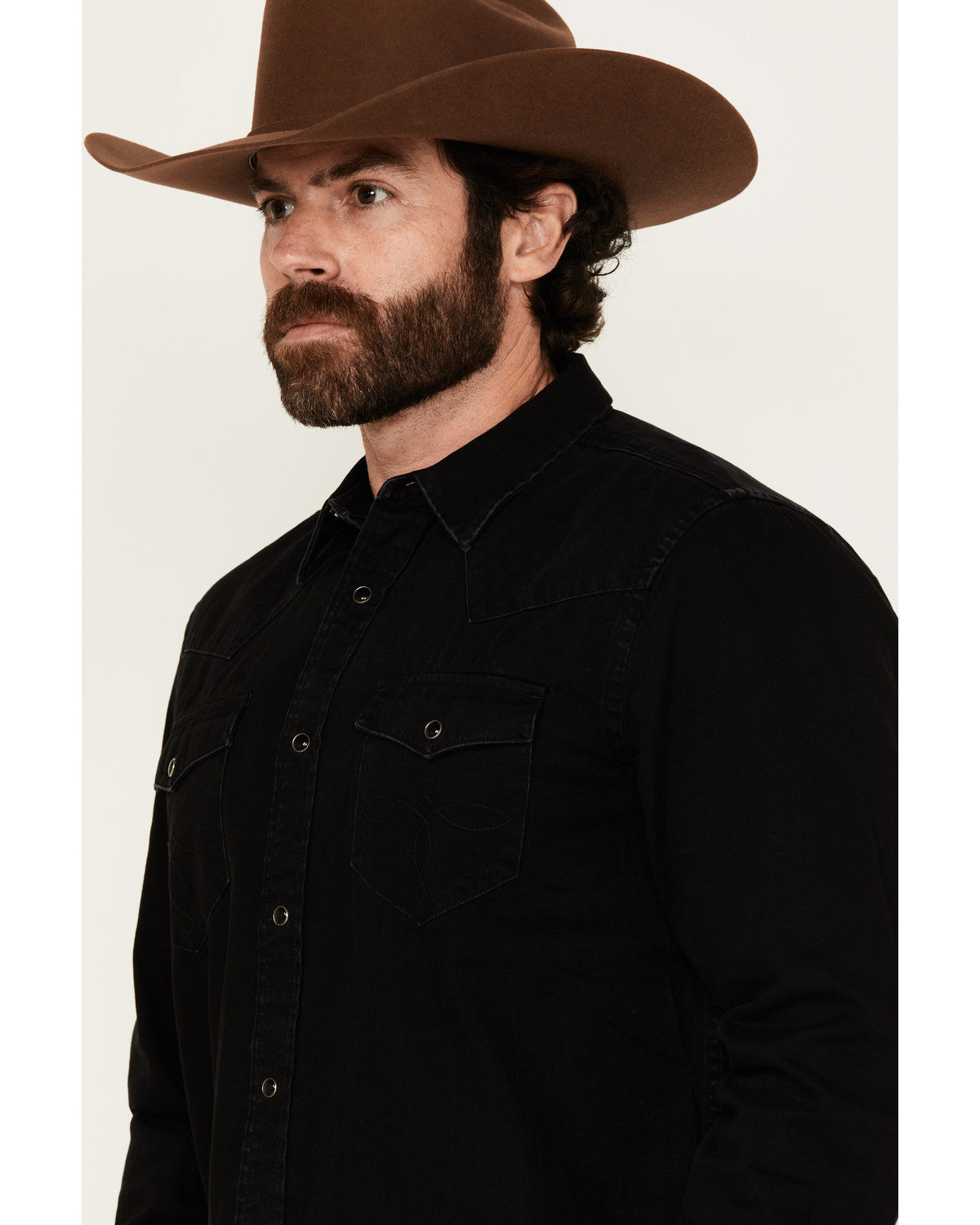 Men's Solid Long Sleeve Snap Denim Western Shirt