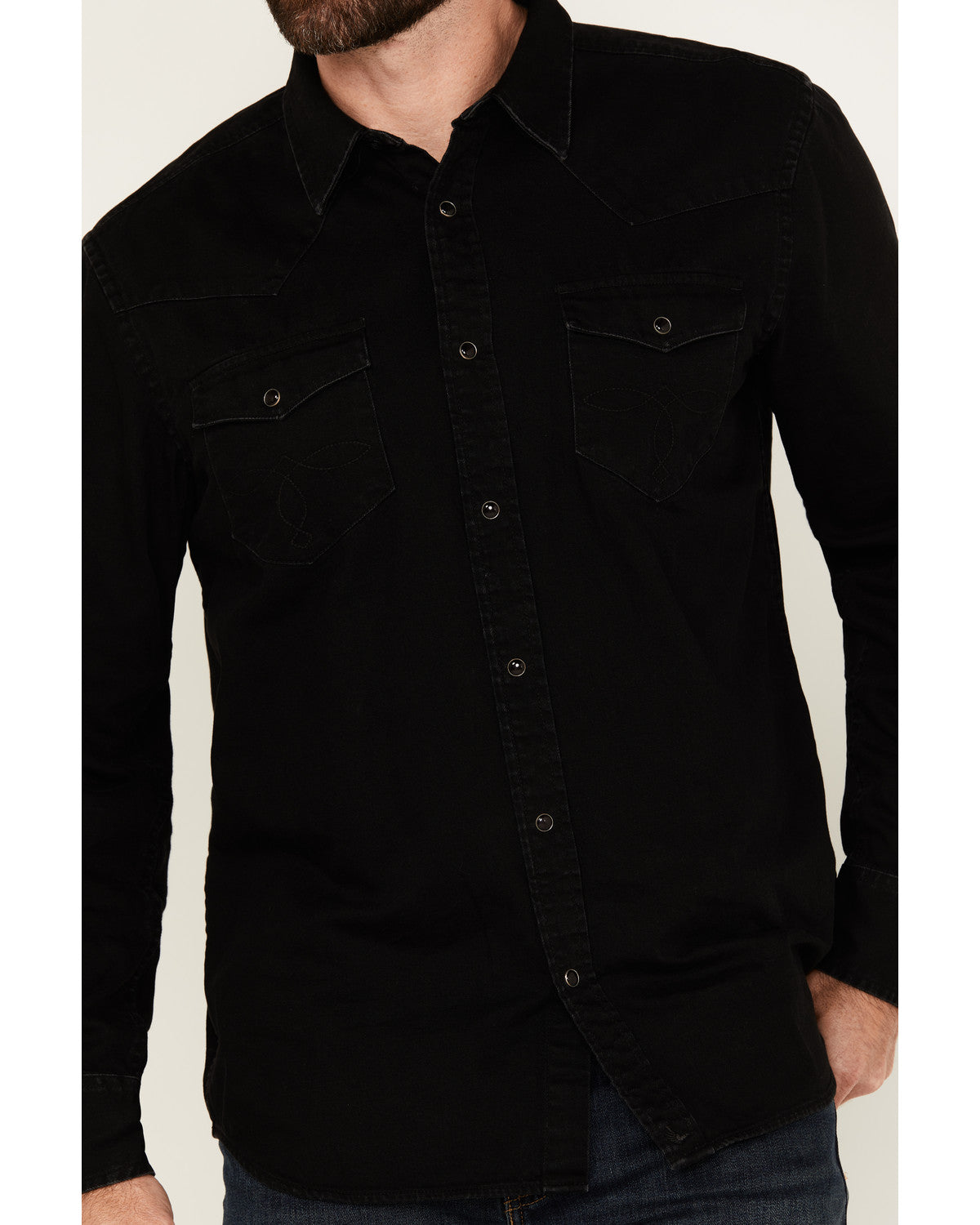 Men's Solid Long Sleeve Snap Denim Western Shirt