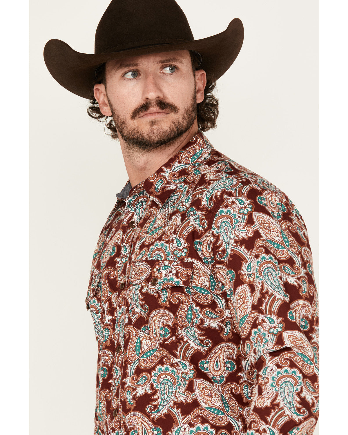 Men's Noah Paisley Print Long Sleeve Snap Western Shirt - T