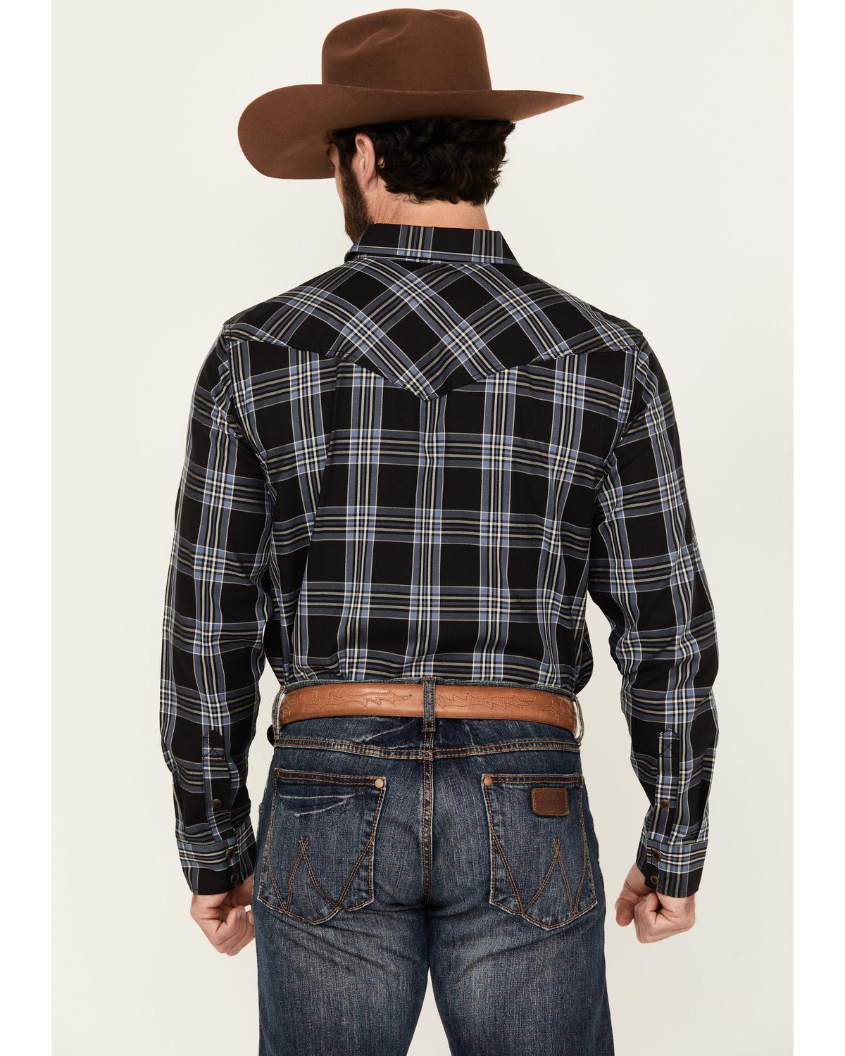 Men's Irving Plaid Print Long Sleeve Snap Western Shirt - B