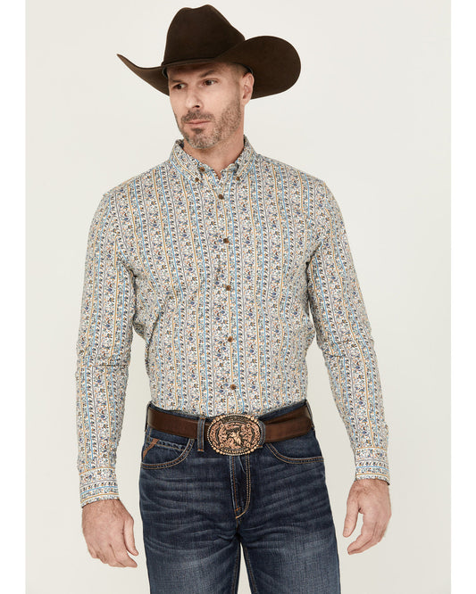 Men's Wells Floral Striped Print Long Sleeve Button-Down St