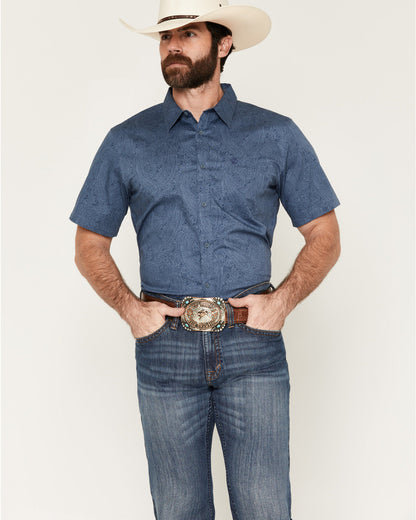 Men's Topaz Tonal Paisley Print Short Sleeve Button-Down St